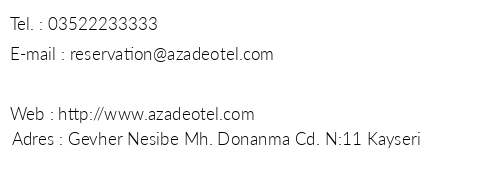 Azade Butik Otel telefon numaralar, faks, e-mail, posta adresi ve iletiim bilgileri